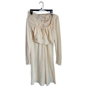 UO Out From Under Dainty Cottagecore Lounge Set Flare Pants Crop Top Cream M